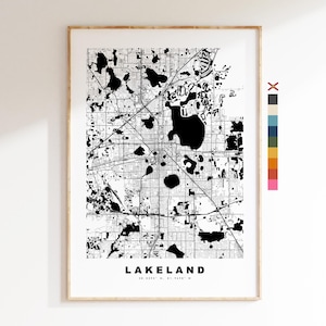 Lakeland Stadsplattegrond Print - kaartprint - kaartkunst - prints of ingelijste prints - minimalistisch - Verenigde Staten