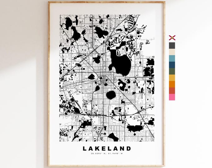Lakeland Map Print - City Map Poster - Map Art - USA City Maps - Lakeland Print - Lakeland Poster - Minimalist City Map - Florida