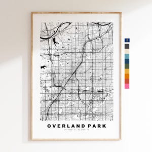 Overland Park Carte de la ville Imprimer - impression de carte - art de la carte - estampes ou impressions encadrées - États-Unis