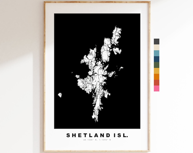 Shetland Map Print - Minimalist City Map Poster - Map Art - UK - Shetland Islands Print - Shetland Poster - Different Colours Available