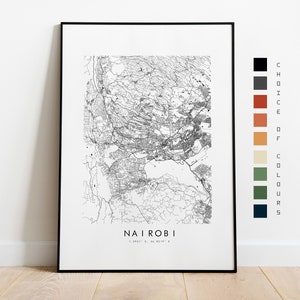 Impressão do mapa de Nairóbi - pôster do mapa da cidade - arte do mapa - arte da parede do mapa - mapa da cidade do Quênia - impressão de Nairóbi - pôster de Nairóbi - arte da parede - África
