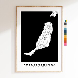 Fuerteventura Mapa de la isla - impresión de mapas - arte del mapa - impresiones o impresiones enmarcadas - minimalista