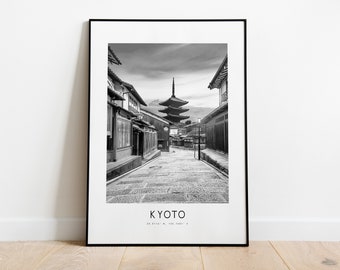 Kyoto City Poster Print - Black and White Minimalist City Print - Coordinates - Kyoto Poster - Kyoto Art Print - Japan - Japan Print - Gift