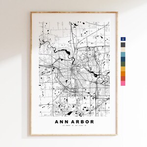 Ann Arbor Carte de la ville Imprimer - impression de carte - art de la carte - estampes ou impressions encadrées - minimaliste - États-Unis