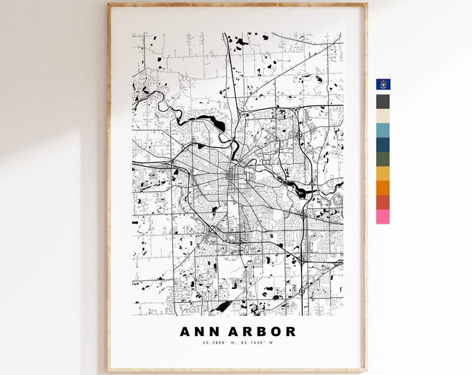 Ann Arbor Map Print - City Map Poster - Map Art - USA City Maps - Ann Arbor Print - Ann Arbor Poster - Minimalist City Map - Michigan