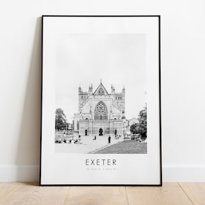 Exeter City Poster Print - Black and White Minimalist City Print - Coordinates - Exeter Poster - Exeter Art Print - Exeter Print - Gift - UK