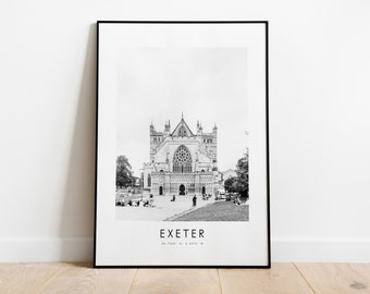 Exeter City Poster Print - Black and White Minimalist City Print - Coordinates - Exeter Poster - Exeter Art Print - Exeter Print - Gift - UK