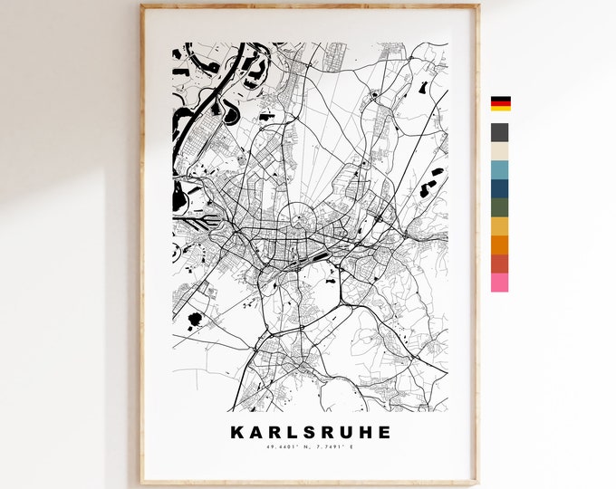Karlsruhe Map Print - City Map Poster - Map Wall Art - Germany City Maps - Karlsruhe Print - Karlsruhe Poster - Minimalist City Map