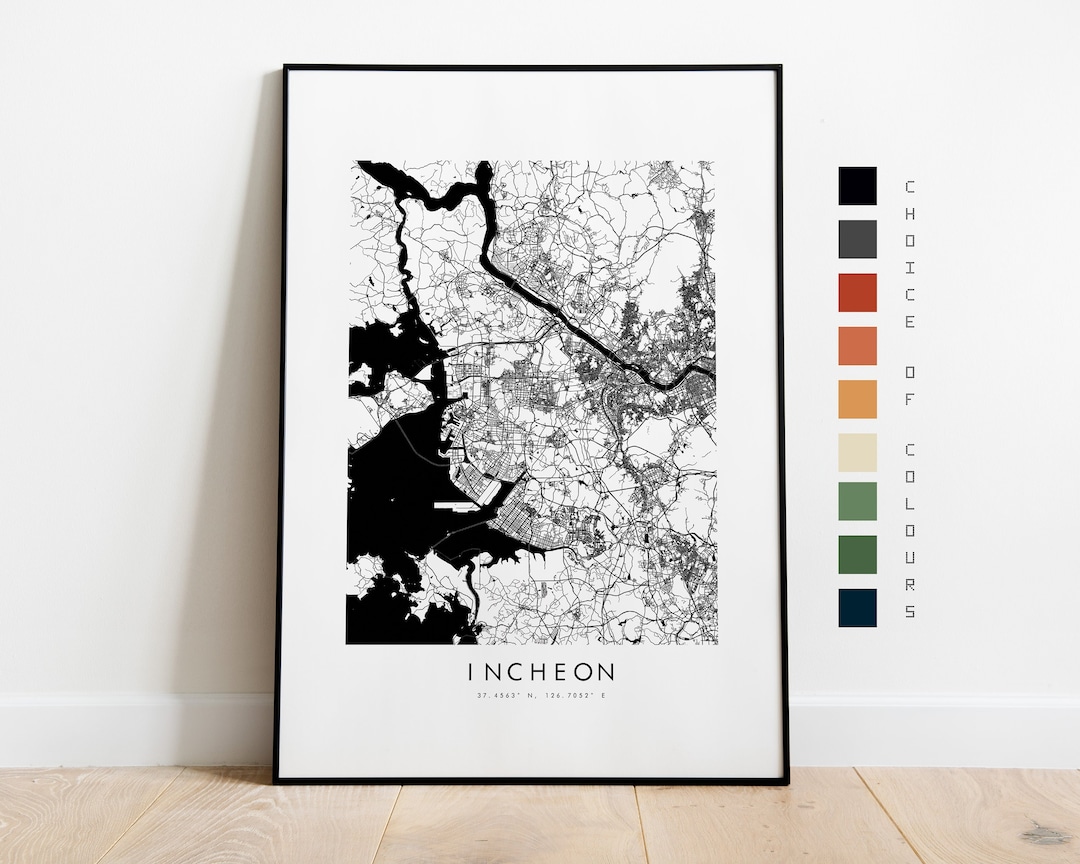 Incheon Map Print - City Map Poster - Map Art - Map Wall Art - South ...