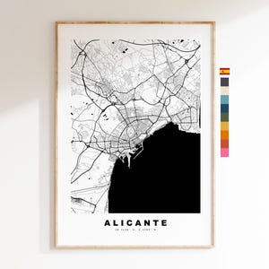 Alicante Mapa da cidade - impressão de mapa - arte de mapa - impressões ou impressões emolduradas