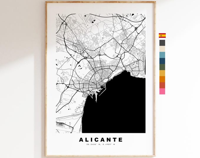 Alicante Map Print - City Map Poster - Map Art - Map Wall Art - Spain City Maps - Alicante Print - Alicante Poster - Minimalist City Map
