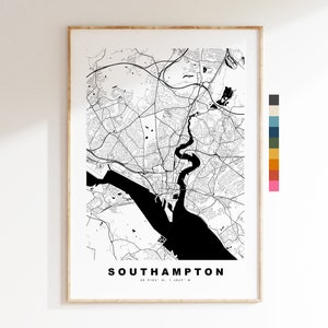 Southampton Map Print - Pôster de mapa de cidade minimalista - Arte de mapa - Reino Unido - Southampton Print - Pôster de Southampton - Cores diferentes disponíveis