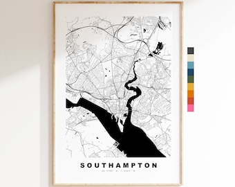 Southampton Map Print - Minimalist City Map Poster - Map Art - UK - Southampton Print - Southampton Poster - Different Colours Available