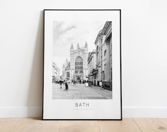 Bath City Poster Print - Black and White Minimalist City Print - Coordinates - Bath Poster - Somerset Art Print - Bath Print - Gift