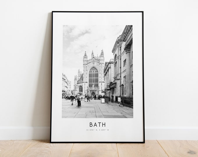 Bath City Poster Print - Black and White Minimalist City Print - Coordinates - Bath Poster - Somerset Art Print - Bath Print - Gift