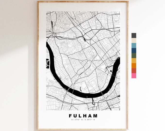 Fulham Map Print - Minimalist City Map Poster - Map Art - London, UK - Fulham Print - Fulham Poster - Different Colours Available