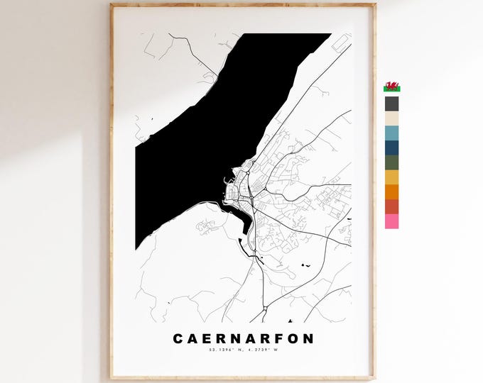Caernarfon Map Print - Minimalist City Map Poster - Map Art - Wales - Caernarfon Print - Caernarfon Poster - Different Colours Available