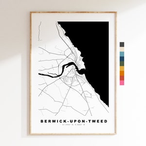 Impresión de mapa de Berwick upon Tweed - Póster de mapa de ciudad minimalista - Arte de pared con mapas - Reino Unido - Impresión de Berwick - Póster de Berwick - Diferentes colores disponibles