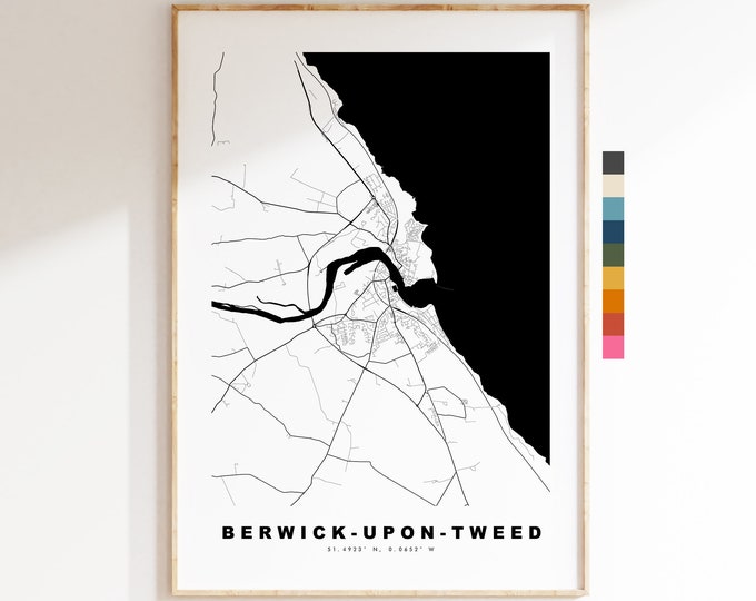 Berwick upon Tweed Map Print - Minimalist City Map Poster - Map Wall Art - UK - Berwick Print - Berwick Poster - Different Colours Available