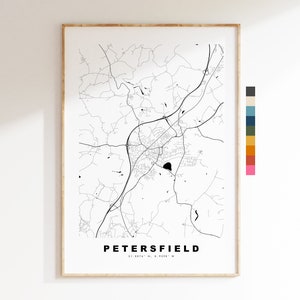 Impresión de mapa de Petersfield - Póster de mapa de ciudad minimalista - Arte de mapas - Reino Unido - Impresión de Petersfield - Póster de Petersfield - Diferentes colores disponibles