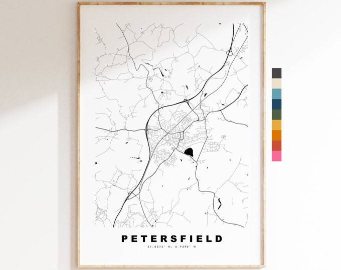 Petersfield Map Print - Minimalist City Map Poster - Map Art - UK - Petersfield Print - Petersfield Poster - Different Colours Available