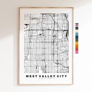 West Valley City Stadsplattegrond Print - kaartprint - kaartkunst - prints of ingelijste prints - minimalistisch - Verenigde Staten