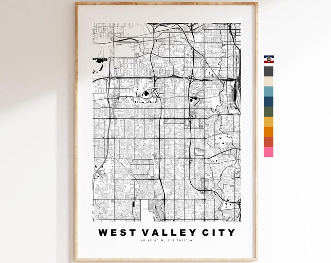 West Valley City Map Print - City Map Poster - Map Art - USA City Maps - West Valley City Print - Poster - Minimalist City Map - Utah