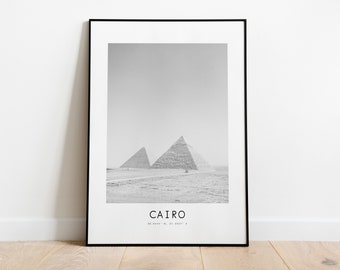 Cairo City Poster Print - Black and White Minimalist City Print - Coordinates - Cairo Poster - Cairo Art Print - Egypt - Pyramids - Giza