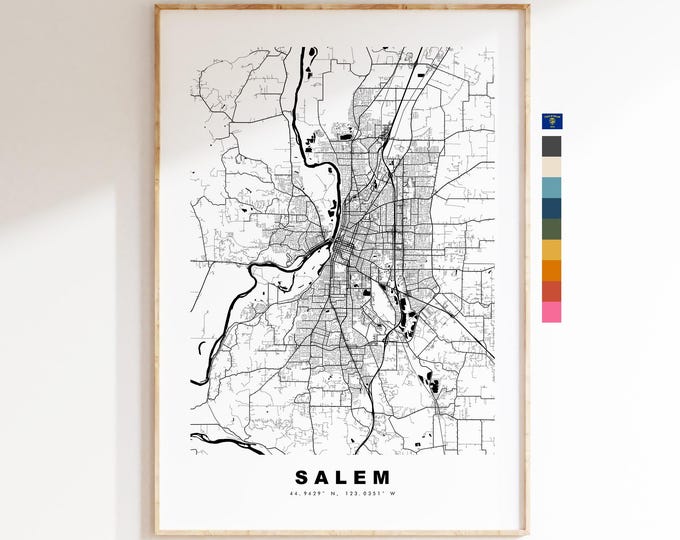 Salem Map Print - City Map Poster - Map Art - USA City Maps - Salem Print - Salem Poster - Minimalist City Map - Oregon