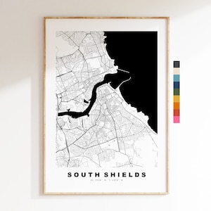 Impresión de mapa de South Shields - Póster de mapa de ciudad minimalista - Arte de mapas - Reino Unido - Impresión de South Shields - South Shields - Diferentes colores disponibles