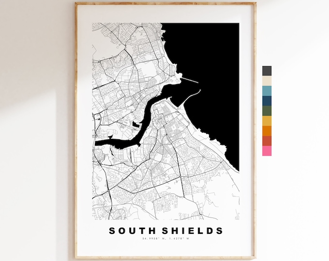 South Shields Map Print - Minimalist City Map Poster - Map Art - UK - South Shields Print - South Shields - Different Colours Available