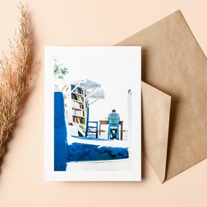 Tarjeta de felicitación de Santorini - Tarjeta de felicitación - Interior en blanco - Cumpleaños - Aniversario - Día de la Madre - Día del Padre - Vacaciones - Tarjeta de felicitación