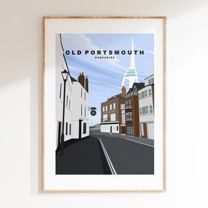 Póster de viaje de Old Portsmouth - Impresión de arte mural - Pósteres de viajes de Southsea y Portsmouth - Estilo retro minimalista - Impresiones o impresiones enmarcadas