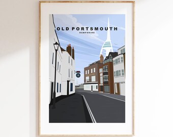 Old Portsmouth Travel Poster - Wall Art Print - Southsea and Portsmouth Travel Posters - Minimalist Retro Style - Prints or Framed Prints