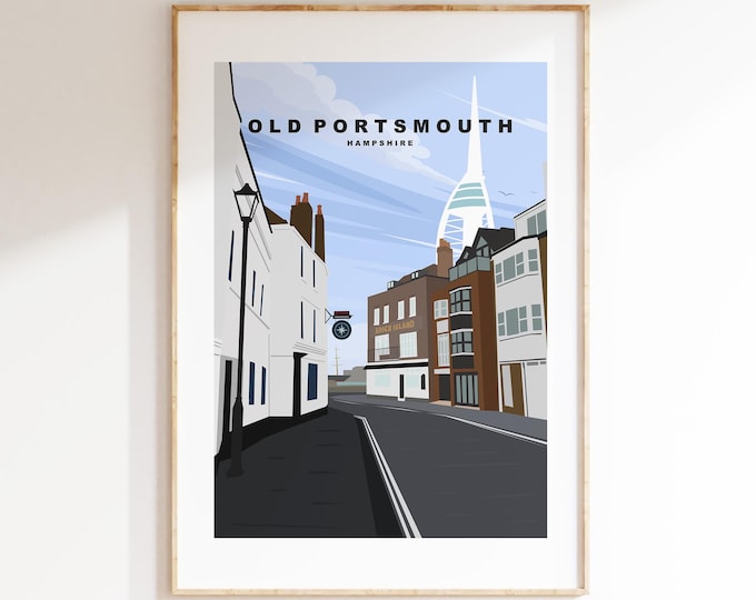 Old Portsmouth Travel Poster - Wall Art Print - Southsea and Portsmouth Travel Posters - Minimalist Retro Style - Prints or Framed Prints