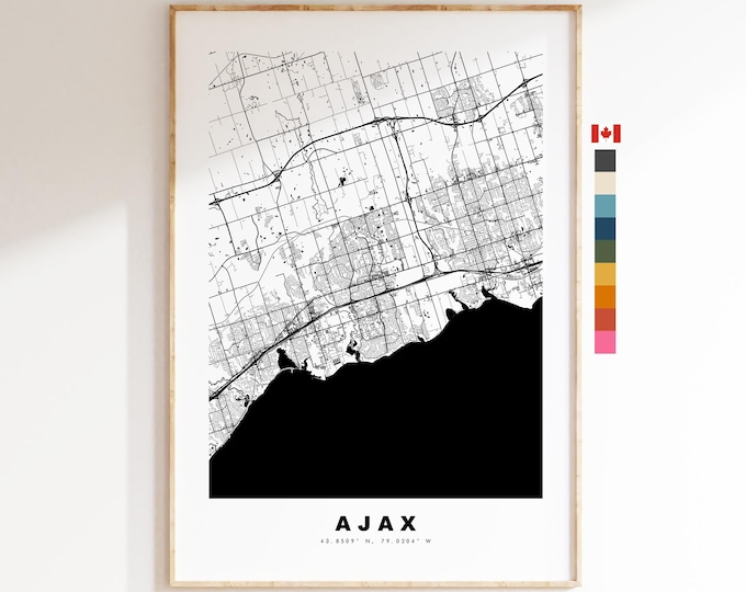 Ajax Map Print (Canada) - City Map Poster - Map Art - Map Wall Art - Canada City Maps - Ajax Print - Ajax Poster - Minimalist City Map
