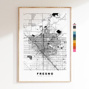 Fresno Carte de la ville Imprimer - impression de carte - art de la carte - estampes ou impressions encadrées - minimaliste - États-Unis