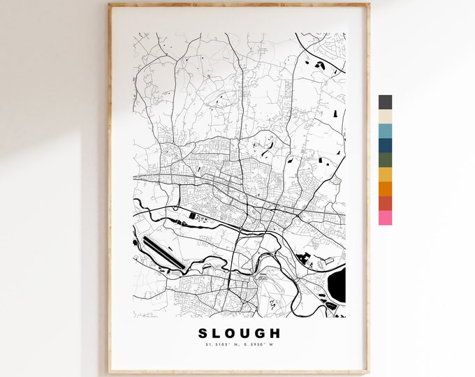 Slough Map Print - Minimalist City Map Poster - Map Art - London, UK - Slough Print - Slough Poster - Different Colours Available