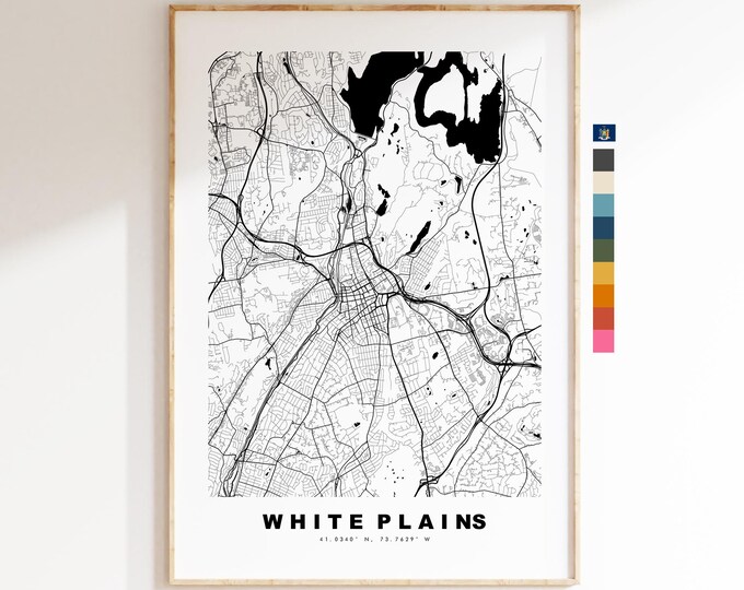 White Plains Map Print - City Map Poster - Map Art - USA City Maps - White Plains Print - Poster - Minimalist City Map - New York
