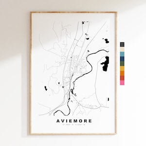 Impresión de mapa de Aviemore - Póster de mapa de ciudad minimalista - Arte de pared con mapas - Escocia - Impresión de Aviemore - Póster de Aviemore - Diferentes colores disponibles