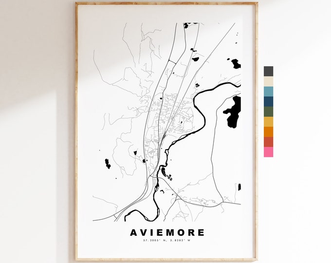 Aviemore Map Print - Minimalist City Map Poster - Map Wall Art - Scotland - Aviemore Print - Aviemore Poster - Different Colours Available
