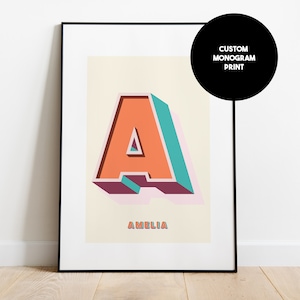 Impresión de monograma personalizada - Impresión de nombre - Impresión de nombre retro - Dormitorio - Alfabeto - Impresión de casa - Sala de estar - Tipografía - Tipo - Vintage