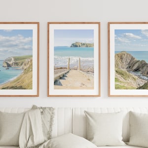Conjunto de impressão de fotografia da Costa Jurássica - Conjunto de impressão de fotografia costeira - Arte de parede costeira - Decoração de casa costeira - Neutro - Minimalista