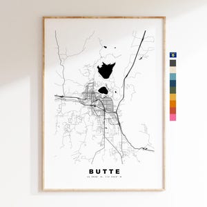 Butte Impressão de mapa da cidade - impressão de mapa - arte de mapa - impressões ou impressões emolduradas - Estados Unidos