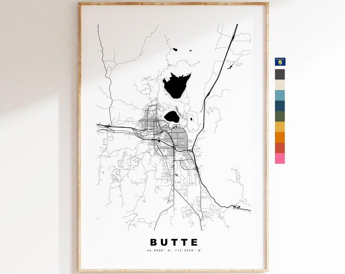 Butte Map Print - City Map Poster - Map Art - USA City Maps - Butte Print - Butte Poster - Minimalist City Map - Montana