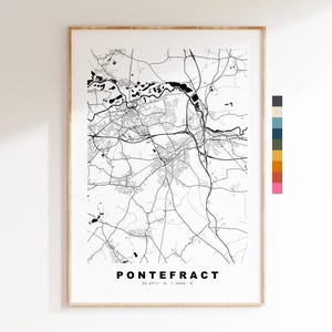 Impresión del mapa de Pontefract - Póster minimalista de mapa urbano - Arte cartográfico - Reino Unido - Impresión de Pontefract - Pontefract, Yorkshire - Diferentes colores disponibles