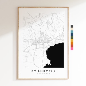 St Austell Karte Druck - Minimalistische Stadt Karte Poster - Map Art - UK - St Austell Druck - St Austell Poster - verschiedene Farben erhältlich