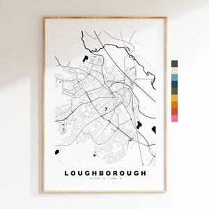 Impresión de mapa de Loughborough - Póster de mapa de ciudad minimalista - Arte de mapas - Reino Unido - Impresión de Loughborough - Póster de Loughborough - Diferentes colores disponibles