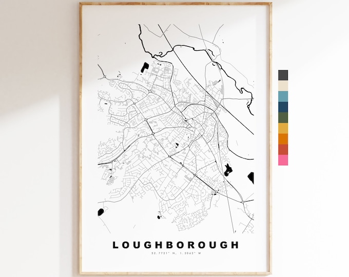 Loughborough Map Print - Minimalist City Map Poster - Map Art - UK - Loughborough Print - Loughborough Poster - Different Colours Available