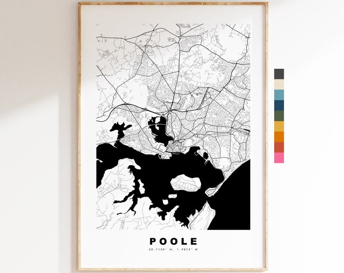 Poole Map Print - Minimalist City Map Poster - Map Art - UK - Poole Print - Poole Poster - Different Colours Available